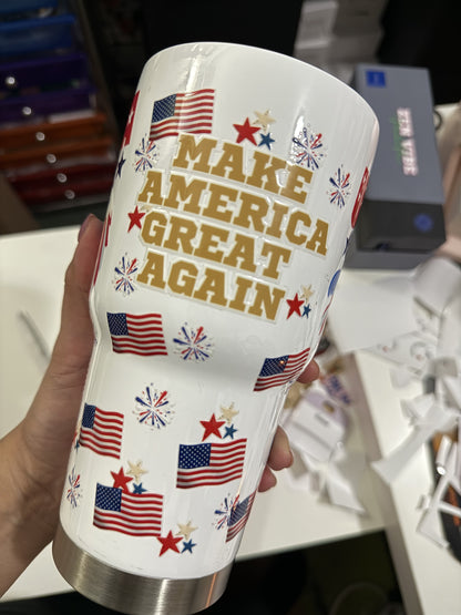 MAGA- Make America Great Again USA EAGLE Insulated Tumbler with Lid | Hot/Cold | 30fl oz | White