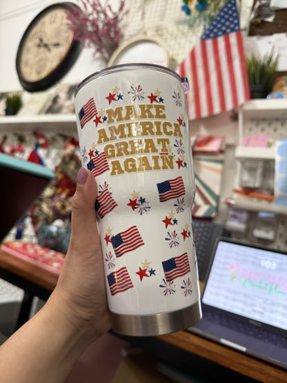 MAGA- Make America Great Again USA EAGLE Insulated Tumbler with Lid | Hot/Cold | 30fl oz | White