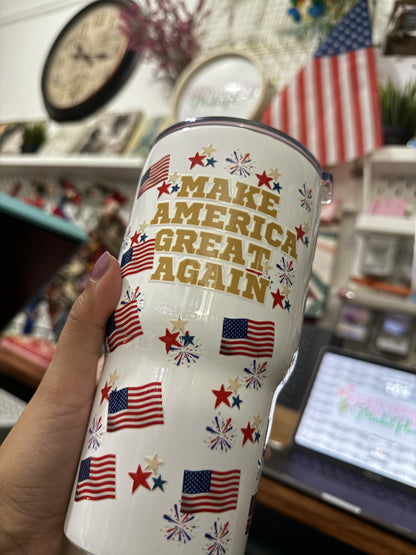 MAGA- Make America Great Again USA EAGLE Insulated Tumbler with Lid | Hot/Cold | 30fl oz | White