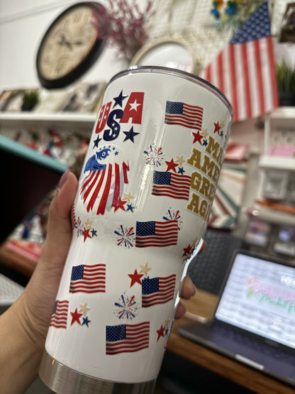 MAGA- Make America Great Again USA EAGLE Insulated Tumbler with Lid | Hot/Cold | 30fl oz | White
