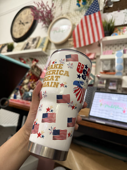 MAGA- Make America Great Again USA EAGLE Insulated Tumbler with Lid | Hot/Cold | 30fl oz | White