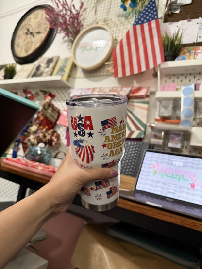 MAGA- Make America Great Again USA EAGLE Insulated Tumbler with Lid | Hot/Cold | 30fl oz | White