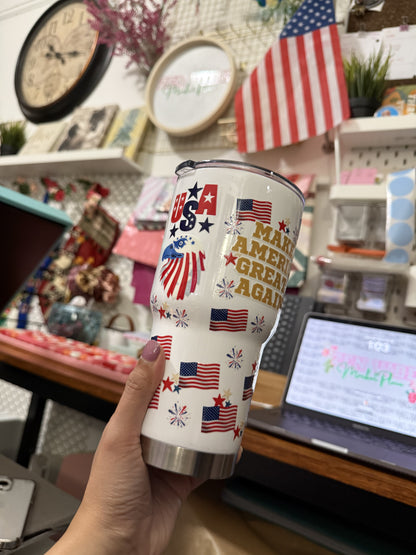 MAGA- Make America Great Again USA EAGLE Insulated Tumbler with Lid | Hot/Cold | 30fl oz | White