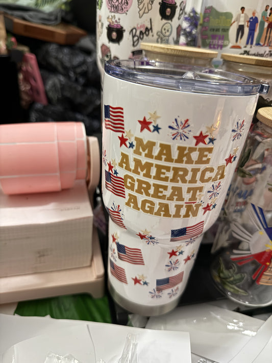 MAGA- Make America Great Again USA EAGLE Insulated Tumbler with Lid | Hot/Cold | 30fl oz | White