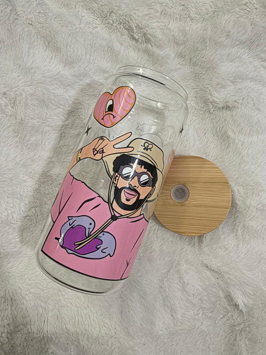 Un Verano Sin Ti pink Bad Bunny beercan glasscup set | 20 oz | Permanent UV DTF | Clearance Sale