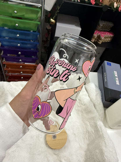 Un Verano Sin Ti pink Bad Bunny beercan glasscup set | 20 oz | Permanent UV DTF | Clearance Sale