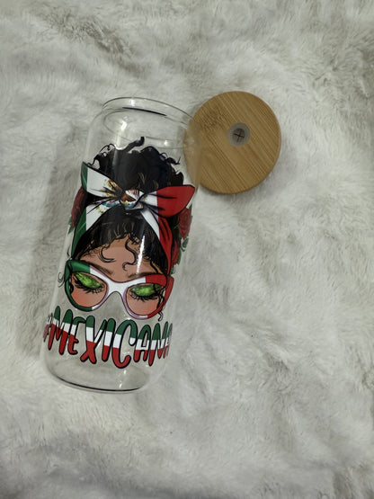 Mexicana Lady beercan glasscup set | 20 oz | One side only Permanent UV DTF | Clearance Sale