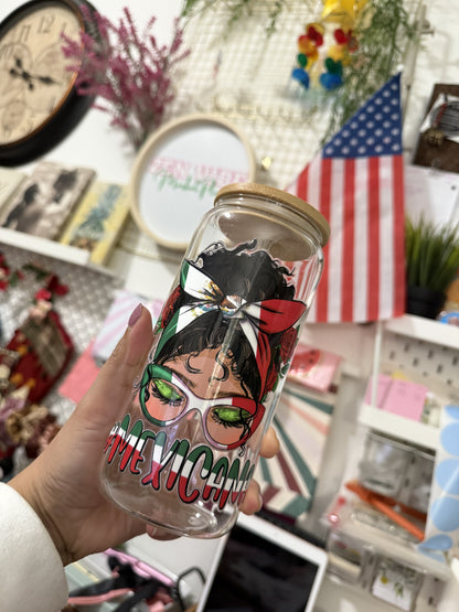 Mexicana Lady beercan glasscup set | 20 oz | One side only Permanent UV DTF | Clearance Sale