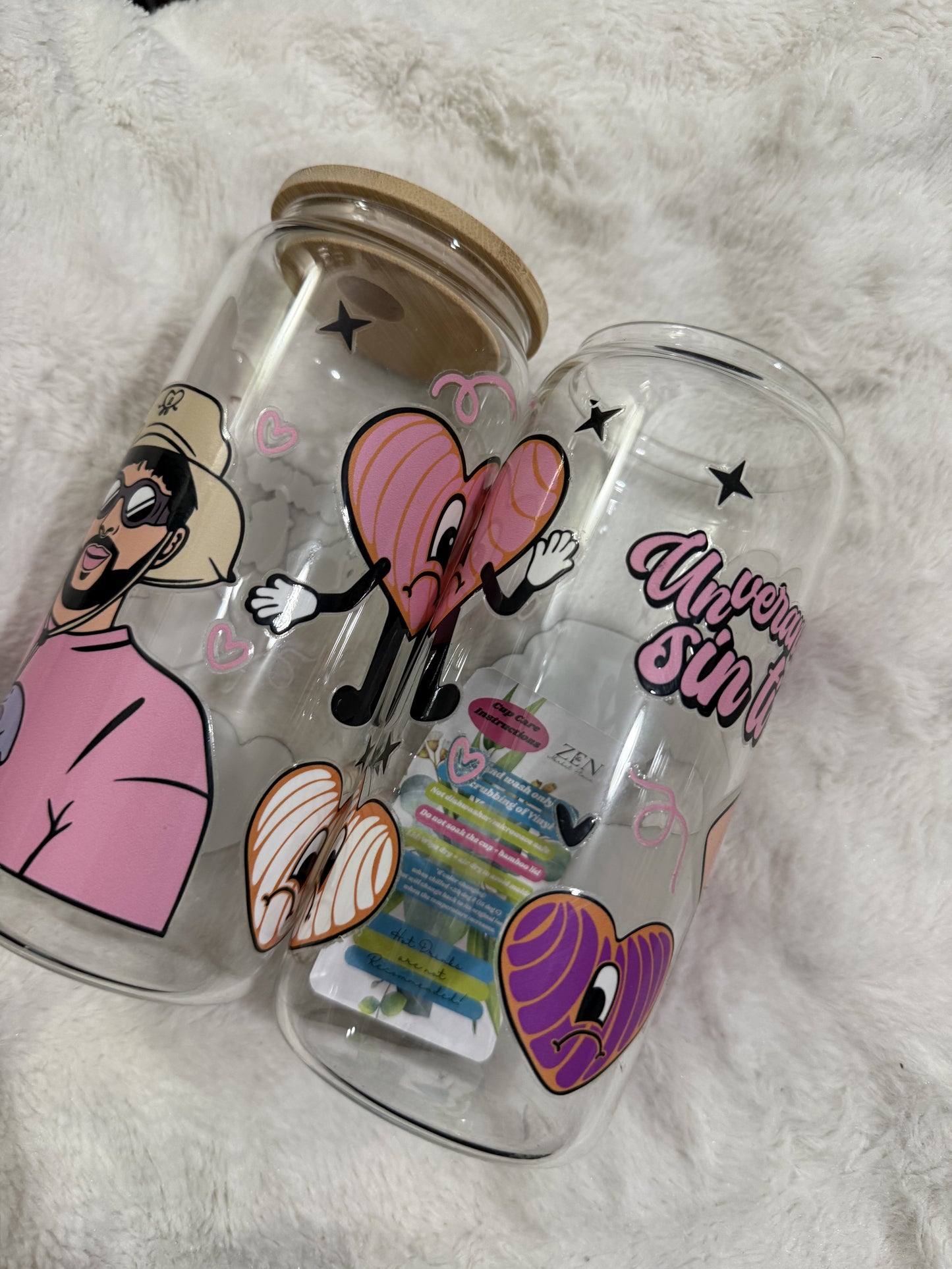 Un Verano Sin Ti pink Bad Bunny beercan glasscup set | 20 oz | Permanent UV DTF | Clearance Sale