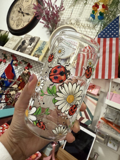 Ladybug beercan glasscup set | 16 oz | Permanent UV DTF | Clearance Sale