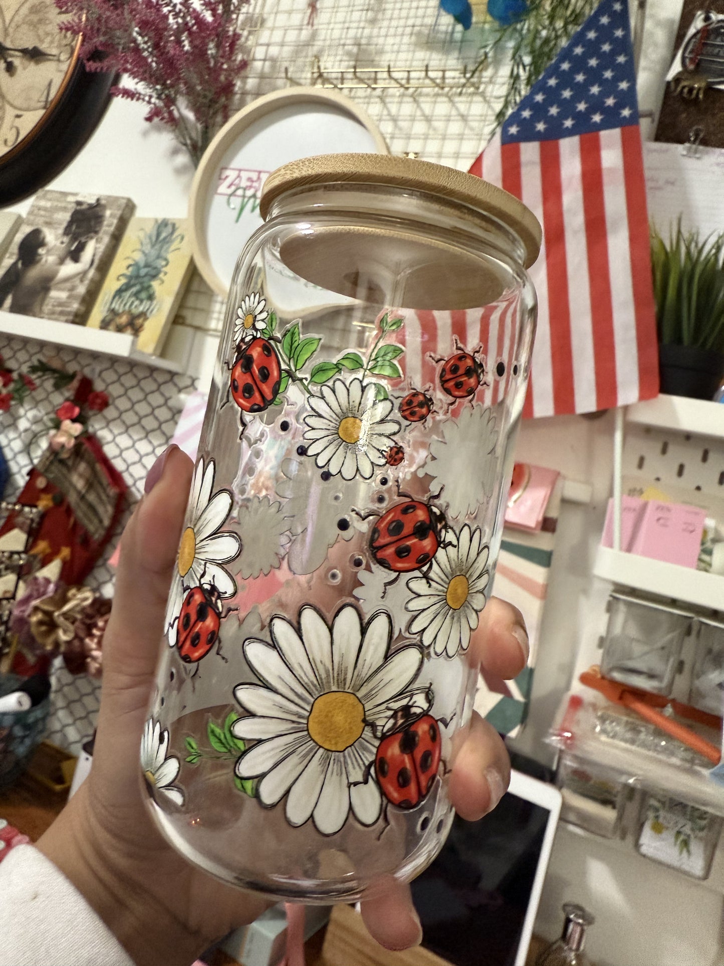 Ladybug beercan glasscup set | 16 oz | Permanent UV DTF | Clearance Sale