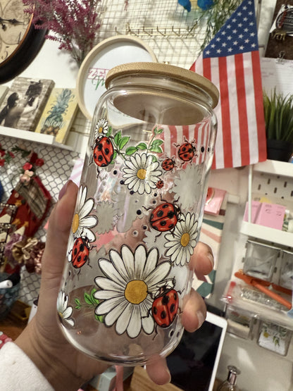 Ladybug beercan glasscup set | 16 oz | Permanent UV DTF | Clearance Sale