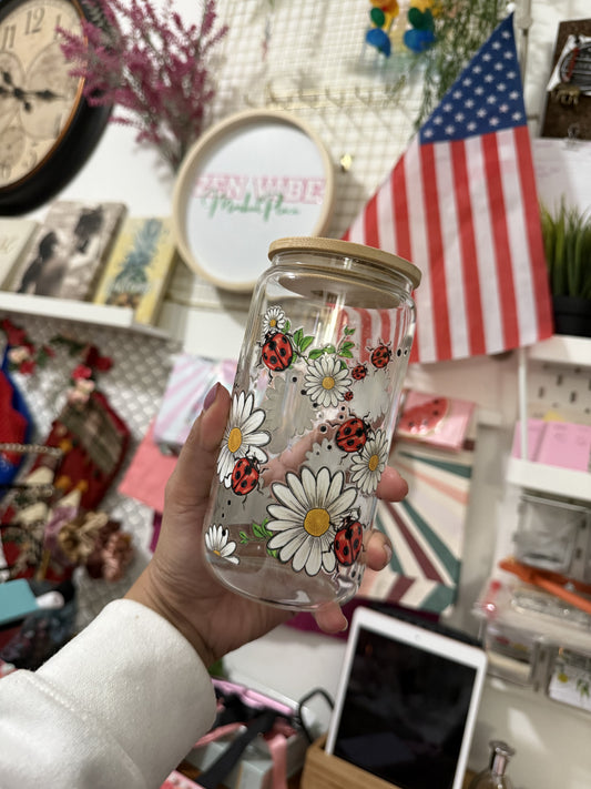Ladybug beercan glasscup set | 16 oz | Permanent UV DTF | Clearance Sale