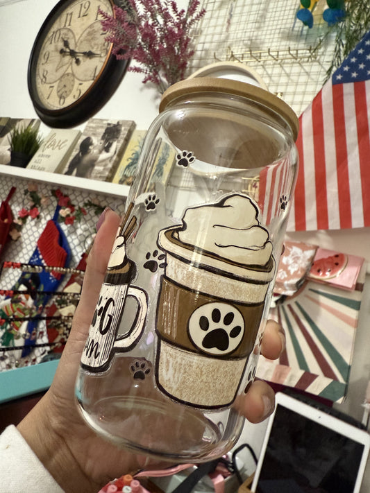 Dog Mom Paws beercan glasscup set | 16 oz | Permanent UV DTF | Clearance Sale
