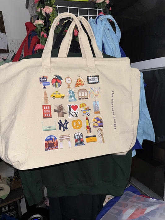 The Concrete Jungle-Best of NYC Canvas Tote with zipper | Large size | with small interior pocket