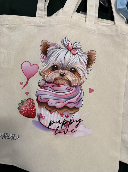 Pink Puppy Love Cupcake Tote | Standard size | one side print