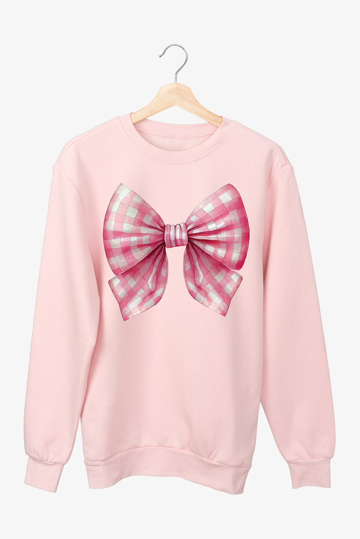 Big Pink Plaid Bow Sweatshirt | Adult Unisex | full chest print