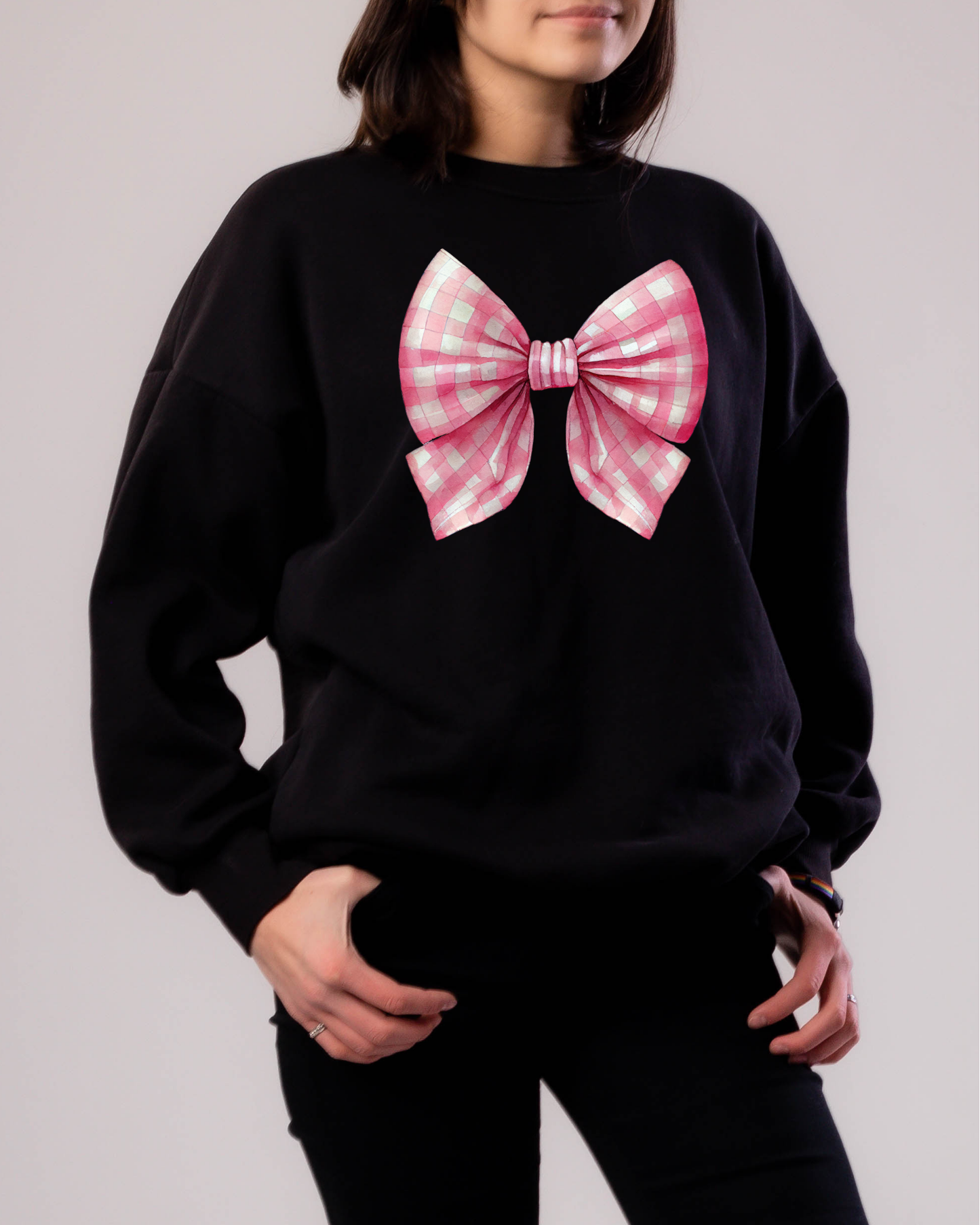 Big Pink Plaid Bow Sweatshirt | Adult Unisex | full chest print