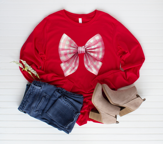Big Pink Plaid Bow Sweatshirt | Adult Unisex | full chest print