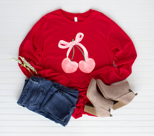 Pink Bow + Double Pink Cherries Sweatshirt | Adult Unisex | full chest print