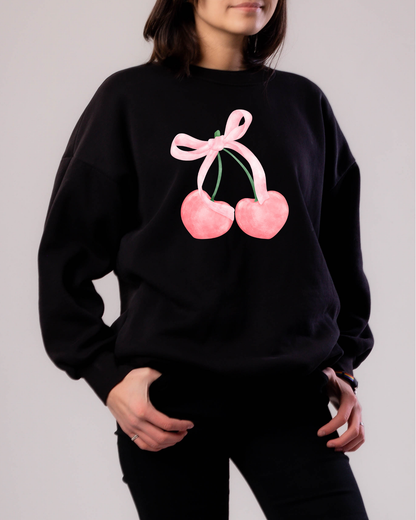 Pink Bow + Double Pink Cherries Sweatshirt | Adult Unisex | full chest print