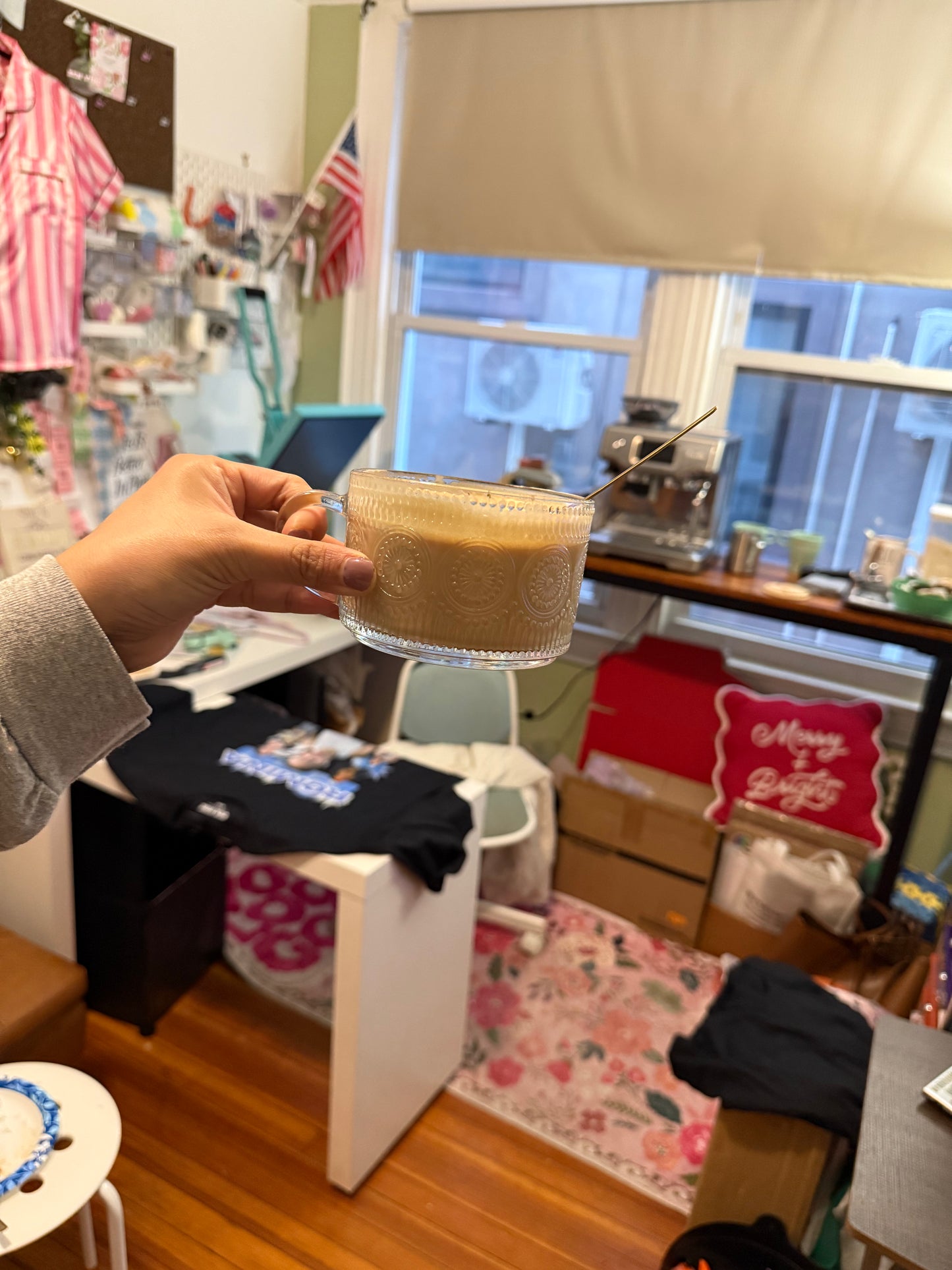 Vintage Coffee Glass Mug 3-piece set | Hot or  Cold | 14 fl oz | with bamboo lid and Stainless steel mini spoon | Limited Stocks