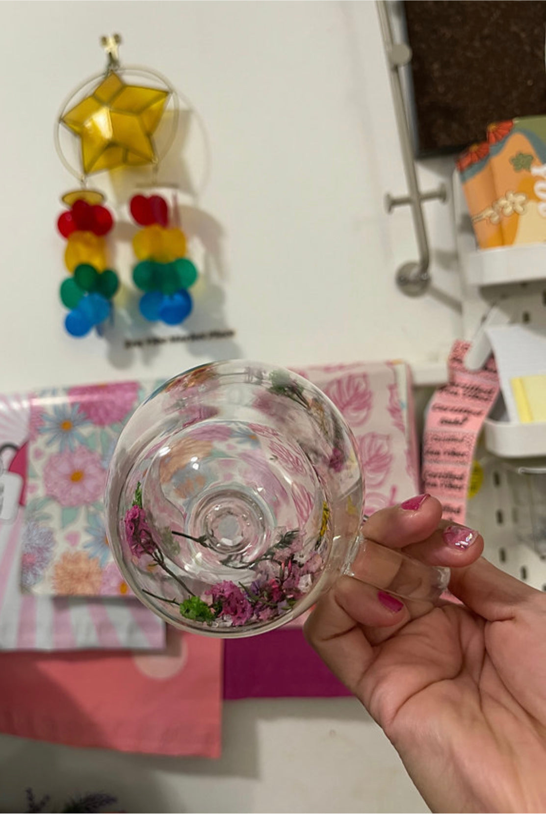 Borosilicate Espresso glass cup | Preserved Dried Flowers Double-Walled Glass Cup | Hot Cold | 350mL | Durable