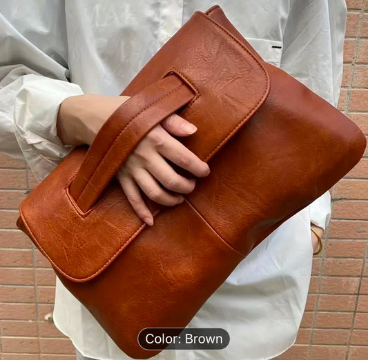 Classic Retro Solid Flap Clutch | NO SHOULDER STRAP | Cognac Color | Large Capacity | limited stocks