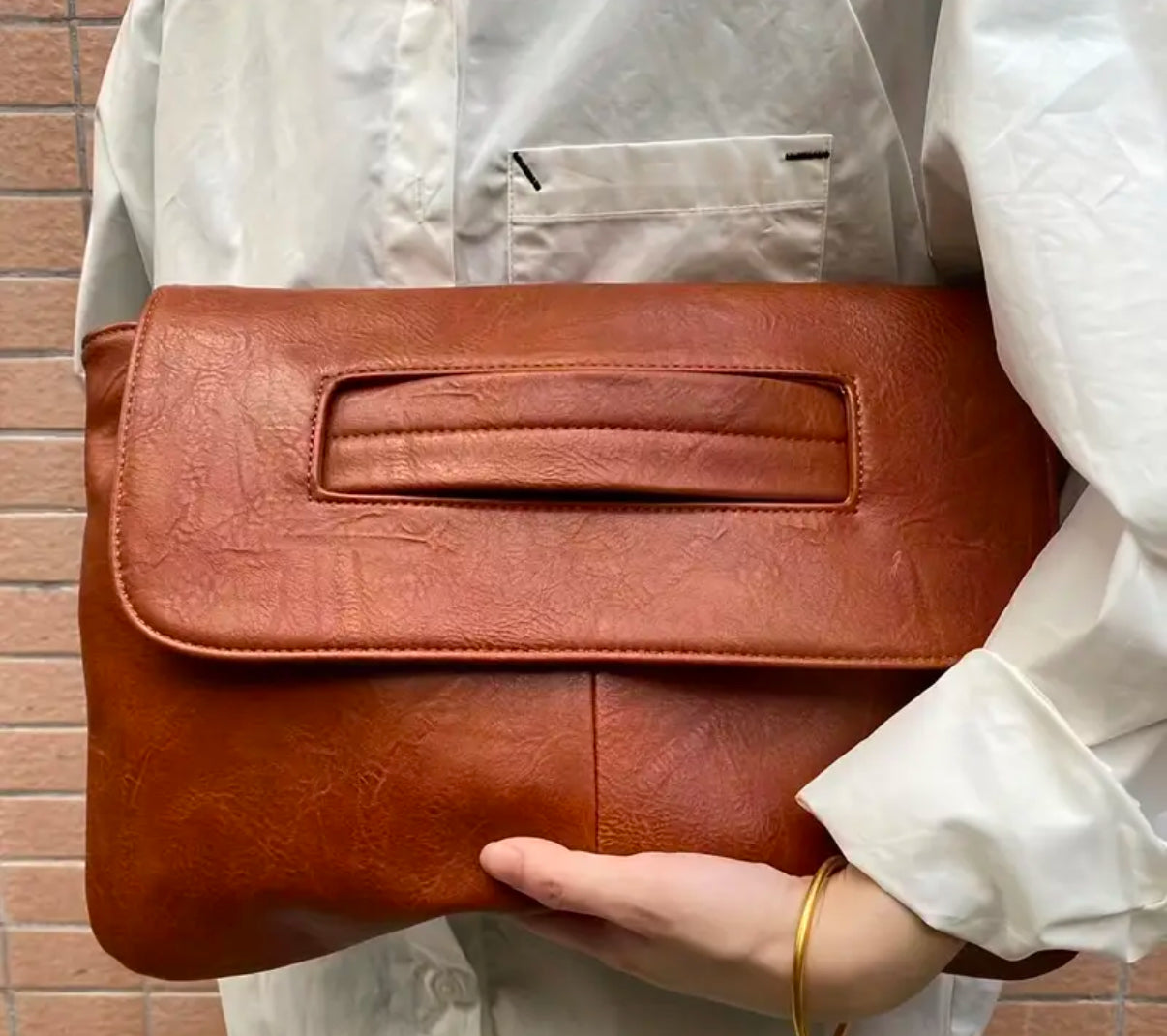 Classic Retro Solid Flap Clutch | NO SHOULDER STRAP | Cognac Color | Large Capacity | limited stocks