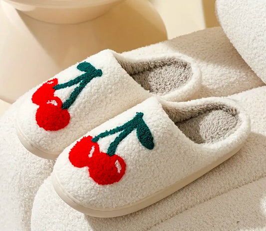 Fruit Pattern warm indoor slippers | Big Red Cherries | lightweight with soft fleece lining | Limited Stocks