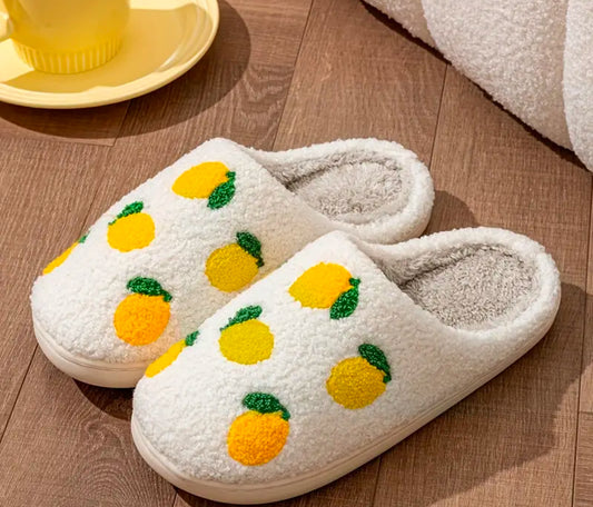 Fruit Pattern warm indoor slippers | Small Lemons | lightweight with soft fleece lining | Limited Stocks