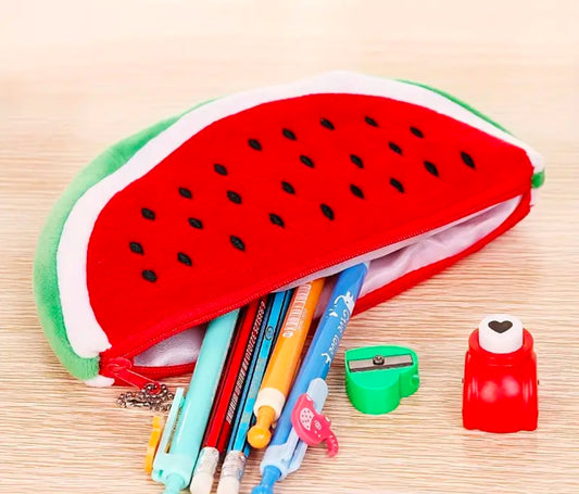 Cartoon Fruit Plush Accessories Purse with Zipper | Red Watermelon shape | Soft Elastic Fabric