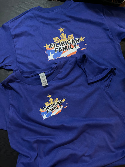 FILIRICAN FAMILY 3stars+sun flags Tee | center chest pocket size + Back print |Youth/Kid Size
