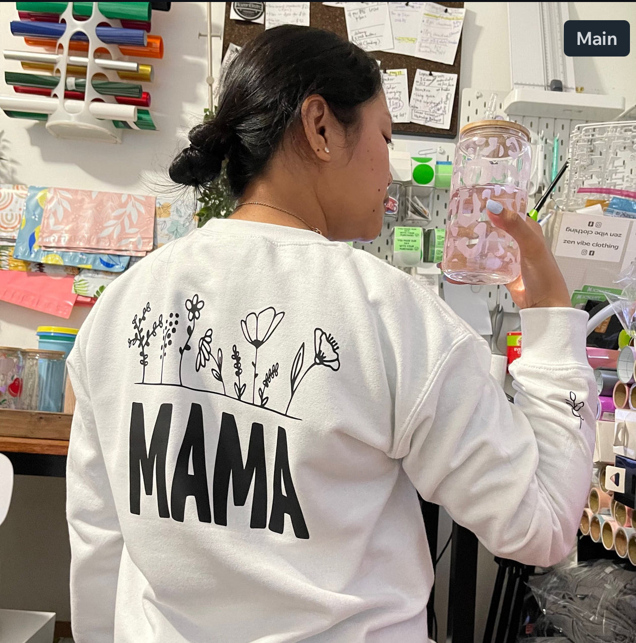 MAMA flowers got your back Sweatshirt | PRINT ON BACK PART ONLY + leaf on each wrist area | CLEARANCE