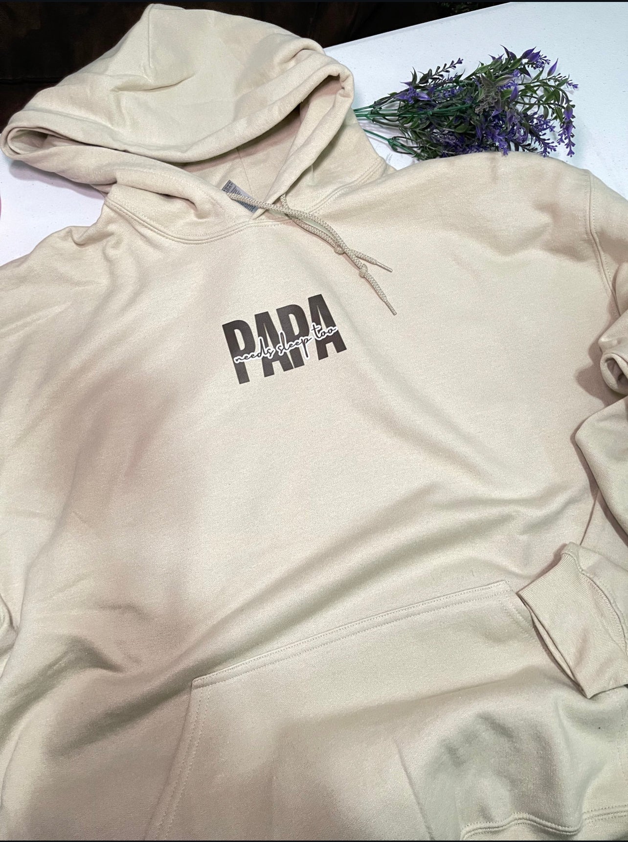 papa needs sleep too hoodie | pocket center chest | Black Print | Unisex size