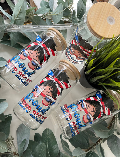 Proud Puerto Rican Lady beercan glasscup set | 20 oz | One side only Permanent UV DTF | Clearance Sale
