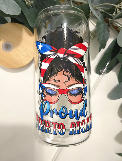 Proud Puerto Rican Lady beercan glasscup set | 20 oz | One side only Permanent UV DTF | Clearance Sale