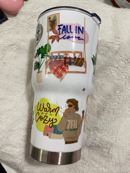 Warm+Cozy Fall Daily Reminder Insulated Tumbler with Lid | Hot/Cold | 30fl oz | White