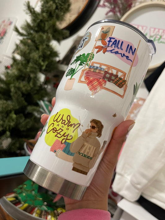 Warm+Cozy Fall Daily Reminder Insulated Tumbler with Lid | Hot/Cold | 30fl oz | White