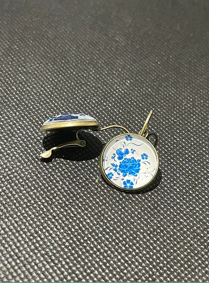 Blue Flower Porcelain bronze hook Earrings | Alloy Fashion Accessory | 1pair |