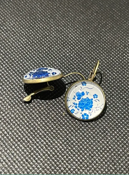 Blue Flower Porcelain bronze hook Earrings | Alloy Fashion Accessory | 1pair |