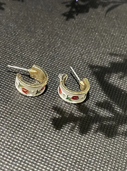 Red Tulip Hoop Earrings | Alloy Fashion Accessory | 1pair |