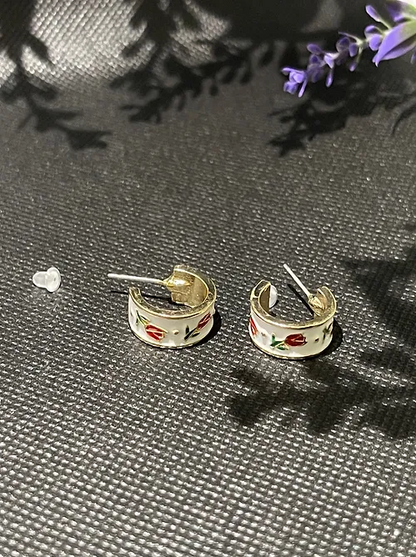 Red Tulip Hoop Earrings | Alloy Fashion Accessory | 1pair |