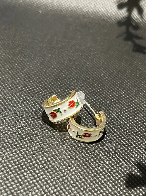 Red Tulip Hoop Earrings | Alloy Fashion Accessory | 1pair |