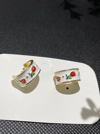 Red Tulip Hoop Earrings | Alloy Fashion Accessory | 1pair |
