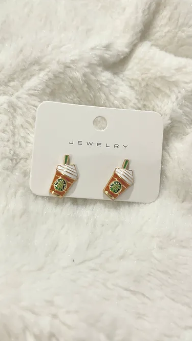 Frapuccino Cup Stud Earrings | Brown | Alloy Fashion Accessory | 1pair |