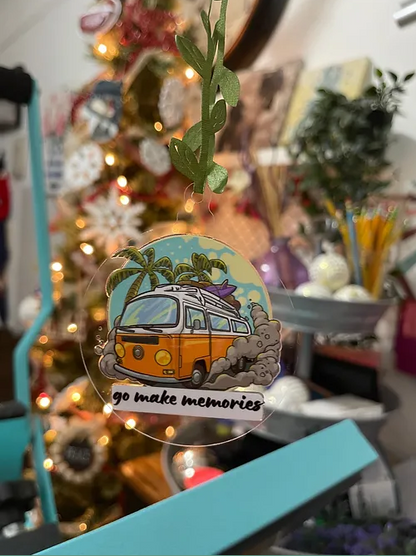 Orange MiniVan GoMakeMemories Ornament | RoundClearAcrylic | Accessories