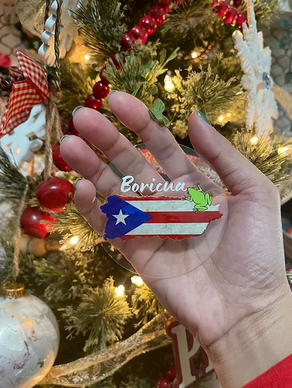 BORICUA+Coqui Ornament | BLACK font |Round Clear Acrylic | 3x3.5" | Accessories