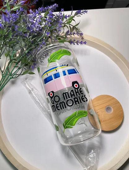 GoMakeMemories Tropical Pink MiniVan beercan glasscup set | LightPink minivan | 20 oz