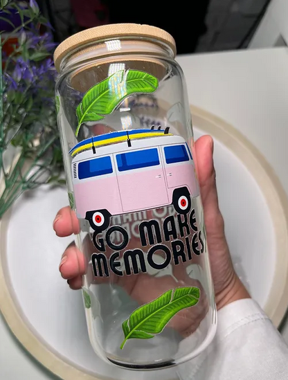 GoMakeMemories Tropical Pink MiniVan beercan glasscup set | LightPink minivan | 20 oz